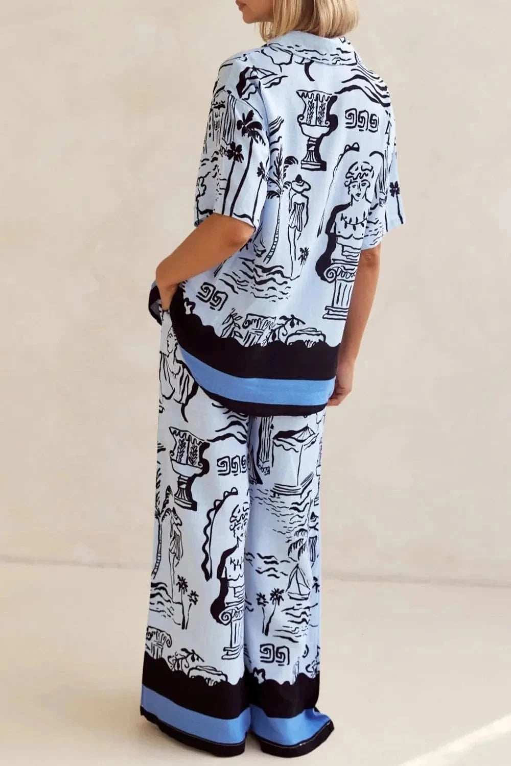 Printed Button Up Shirt and Pants Set Plus Size - Trendsi - Flyclothing LLC