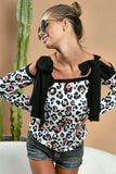 BiBi Leopard Shoulder Tie Long Sleeve Top - Trendsi - Flyclothing LLC