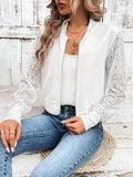 Baseball Collar Lace Patchwork Long Sleeve Jacket - Trendsi - Flyclothing LLC