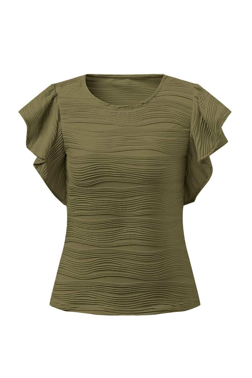 Textured Round Neck Cap Sleeve Top - Trendsi - Flyclothing LLC