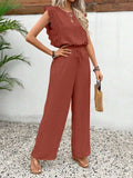 Lace Trim Round Neck Top and Pants Set - Trendsi - Flyclothing LLC