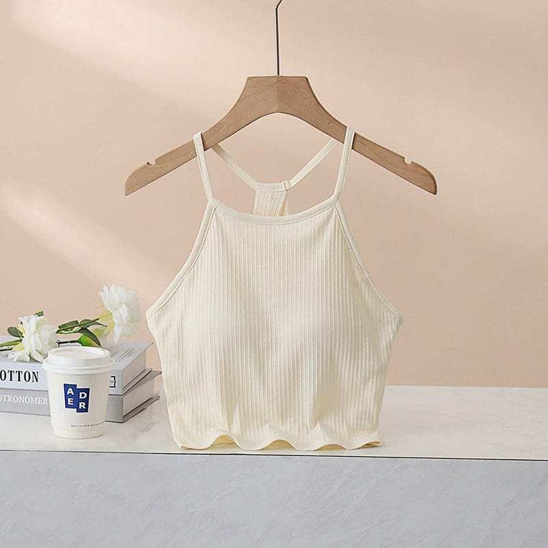 Grecian Neck Cropped Tank with Chest Pads - Trendsi - Flyclothing LLC