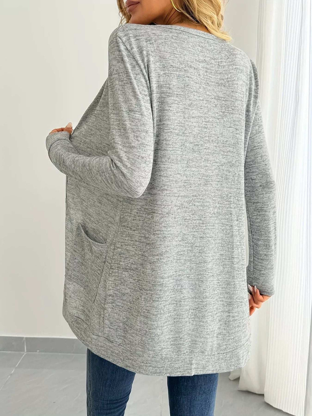 Open Front Longline Cardigan with Side Pockets - Trendsi - Flyclothing LLC