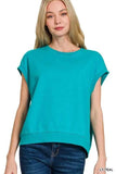 Zenana French Terry Round Neck Cap Sleeve T-Shirt - Trendsi - Flyclothing LLC