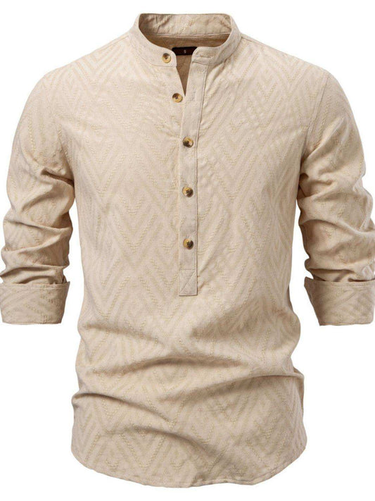 Men's Half Button Geometric Texture Collared Neck Shirt - Trendsi - Flyclothing LLC