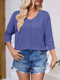 Textured Round Neck Three-Quarter Sleeve Blouse - Trendsi - Flyclothing LLC