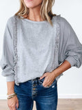Raw Hem Round Neck Long Sleeve Sweatshirt - Trendsi - Flyclothing LLC