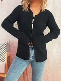Ribbed Tie Front Long Sleeve Cardigan - Trendsi - Flyclothing LLC