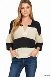 Zenana Split Neck Stripe Sweater - Trendsi - Flyclothing LLC