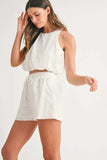 MABLE Eyelet Bubble Hem Sleeveless Top and Shorts Set - Trendsi - Flyclothing LLC