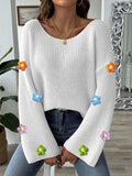Flower Round Neck Long Sleeve Sweater - Trendsi - Flyclothing LLC