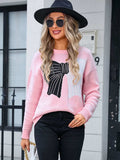 Angel Wings Bow Round Neck Dropped Shoulder Sweater - Trendsi - Flyclothing LLC