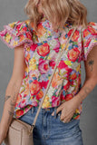 Lace Trim Ruffle Cap Sleeve Floral Blouse - Trendsi - Flyclothing LLC