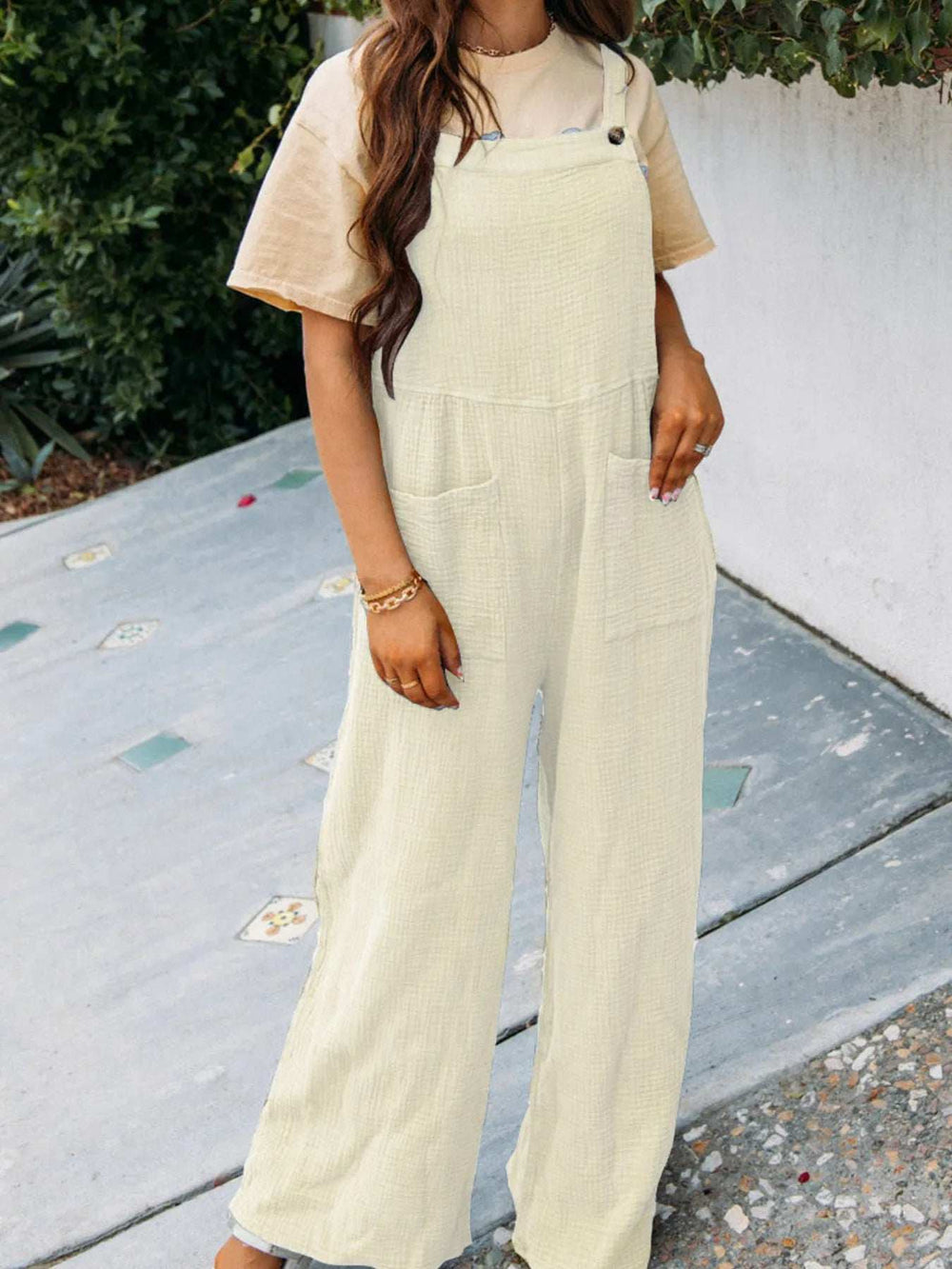 Full Size Casual Wide Leg Textured Overalls Plus Size - Trendsi - Flyclothing LLC