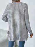 Ribbed Open Front Long Sleeve Cardigan with Pockets - Trendsi - Flyclothing LLC