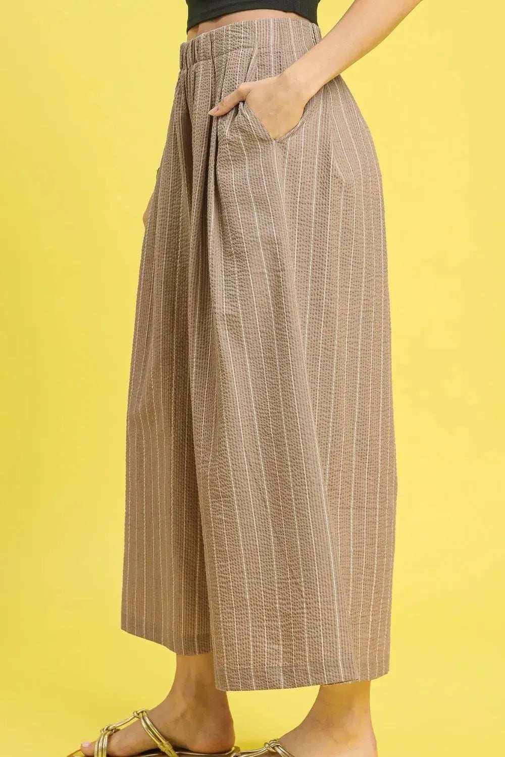 Umgee Pinstripe Crop Palazzo Pants - Trendsi - Flyclothing LLC