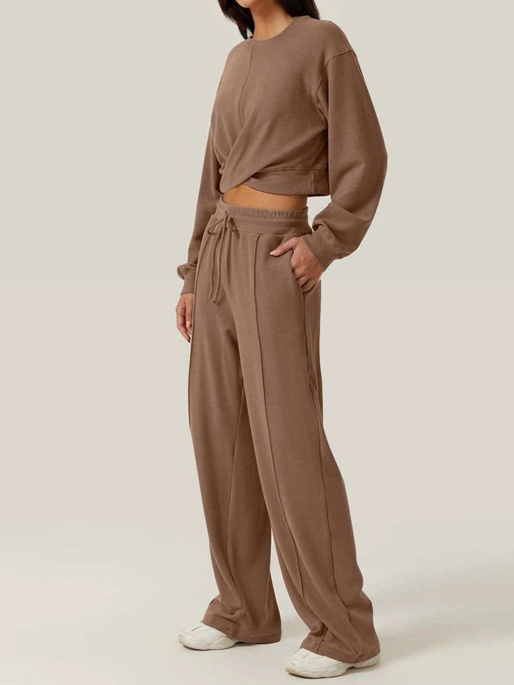 Crisscross Round Neck Top and Drawstring Pants Set - Trendsi - Flyclothing LLC