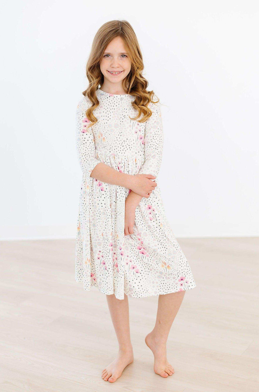 Whimsical Wildflowers 3/4 Sleeve Pocket Twirl Dress - Mila & Rose ® - Flyclothing LLC