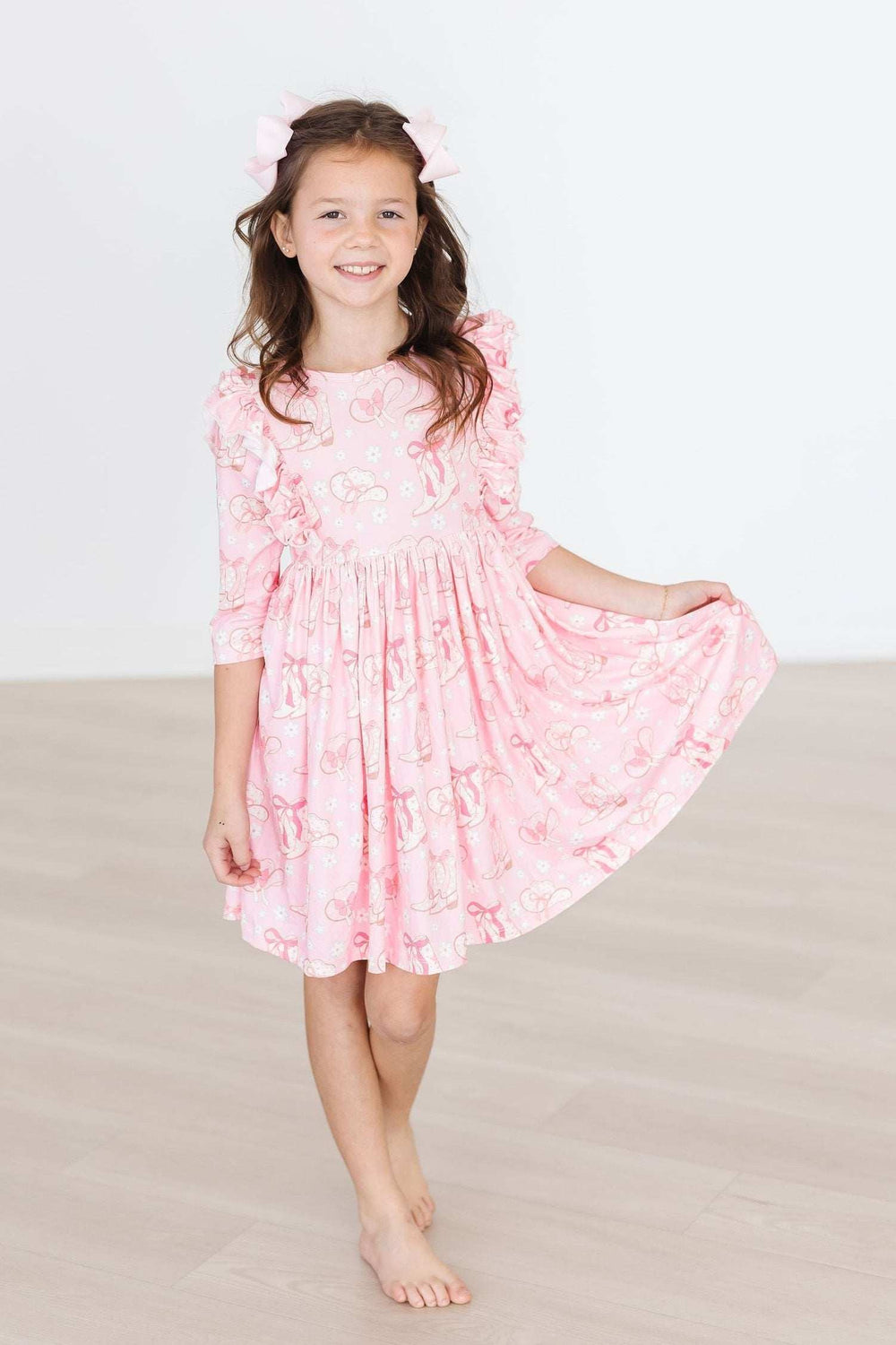 Howdy 3/4 Sleeve Ruffle Twirl Dress - Mila & Rose ® - Flyclothing LLC