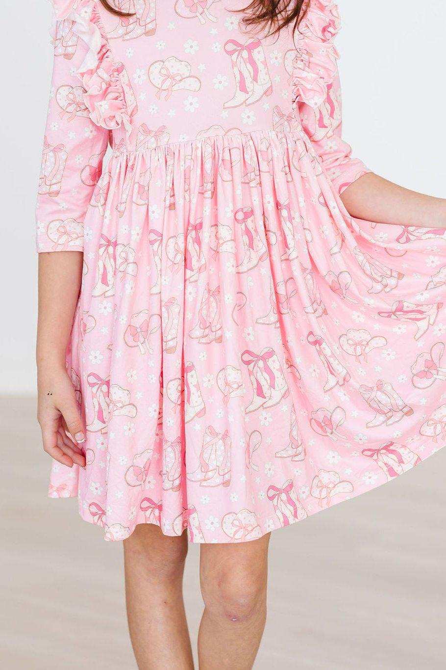 Howdy 3/4 Sleeve Ruffle Twirl Dress - Mila & Rose ® - Flyclothing LLC