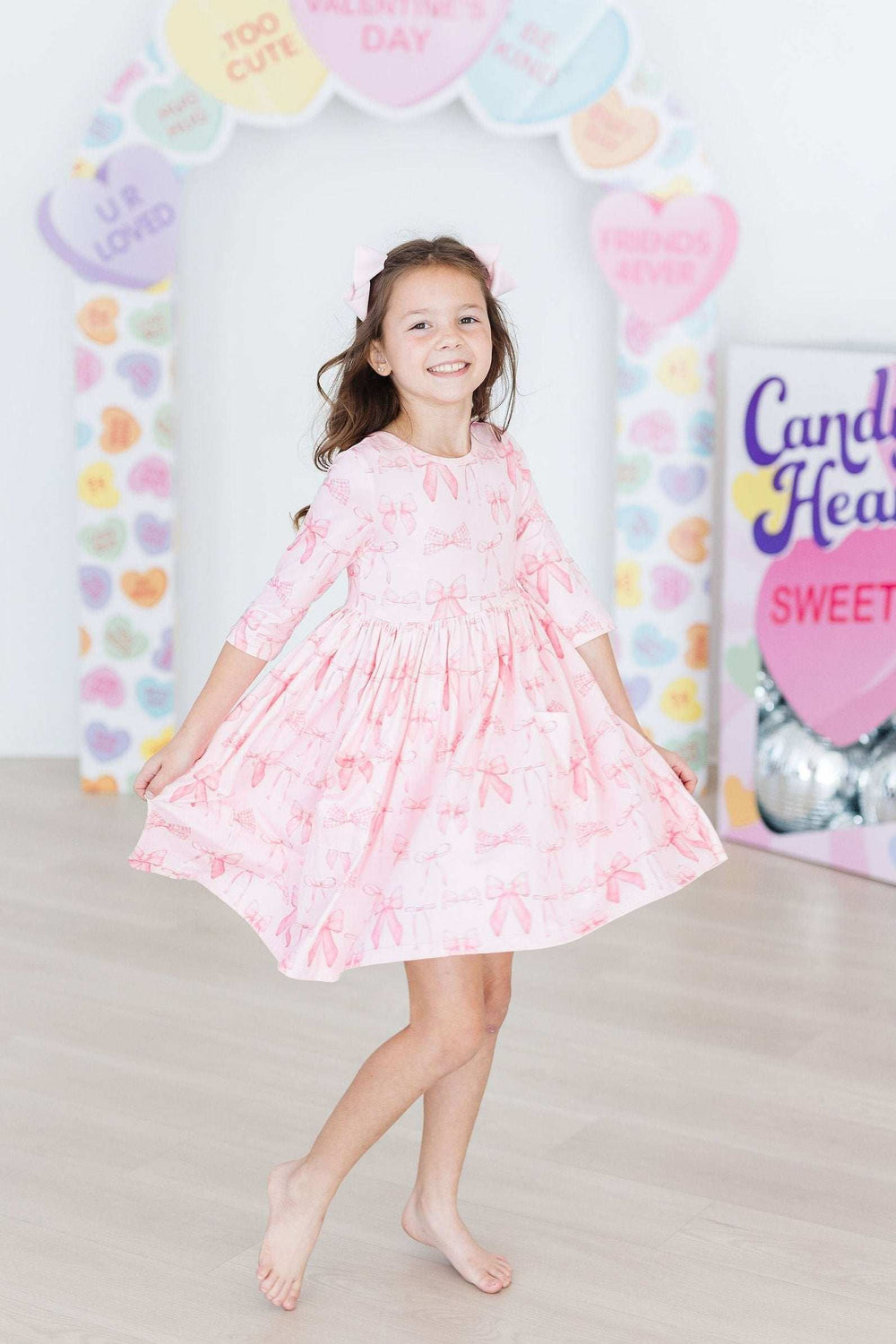 Blushing Bows 3/4 Sleeve Pocket Twirl Dress - Mila & Rose ® - Flyclothing LLC