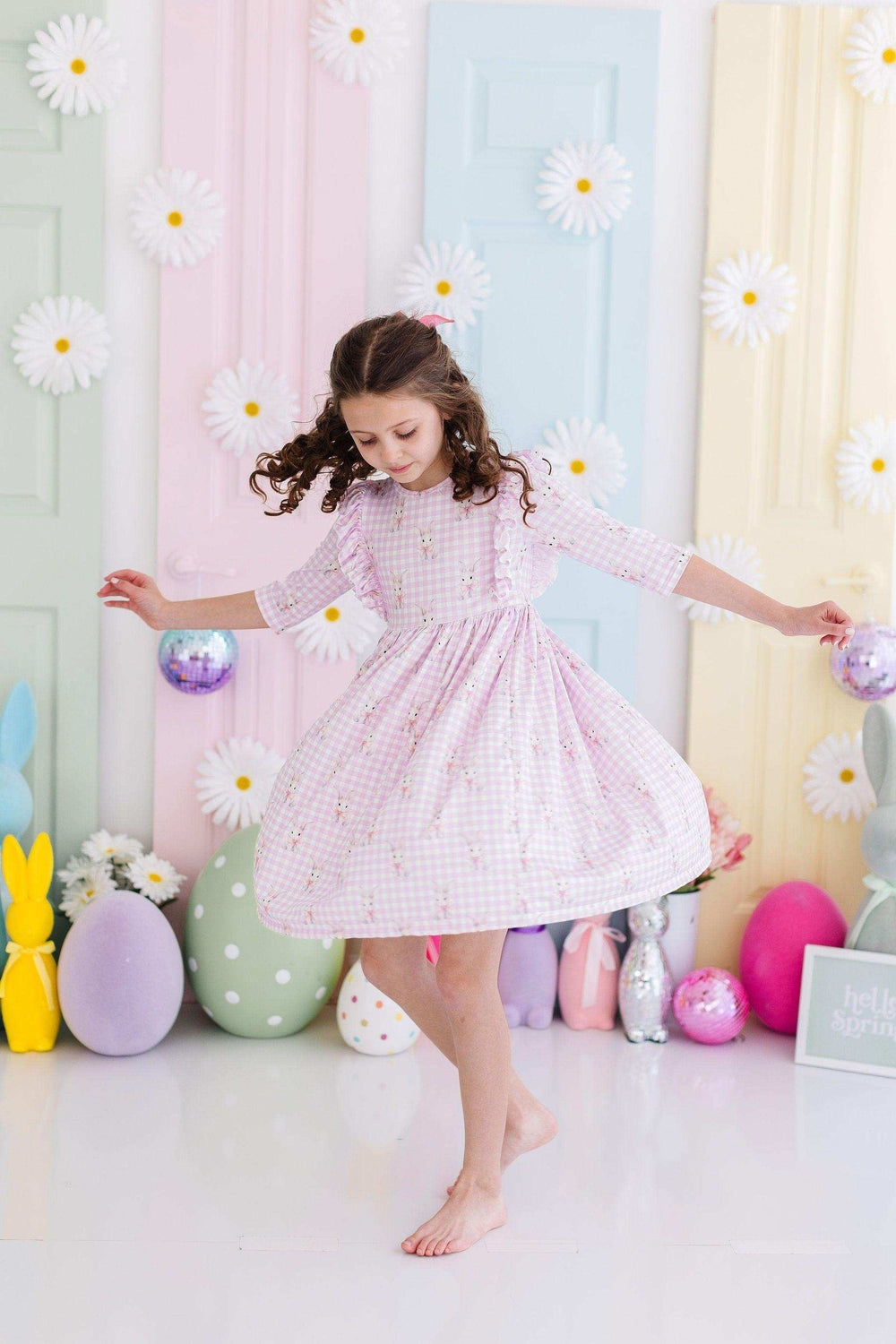 Baby Bunnies 3/4 Sleeve Ruffle Twirl Dress - Mila & Rose ® - Flyclothing LLC