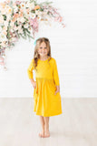 Mustard 3/4 Sleeve Pocket Twirl Dress - Mila & Rose ® - Flyclothing LLC
