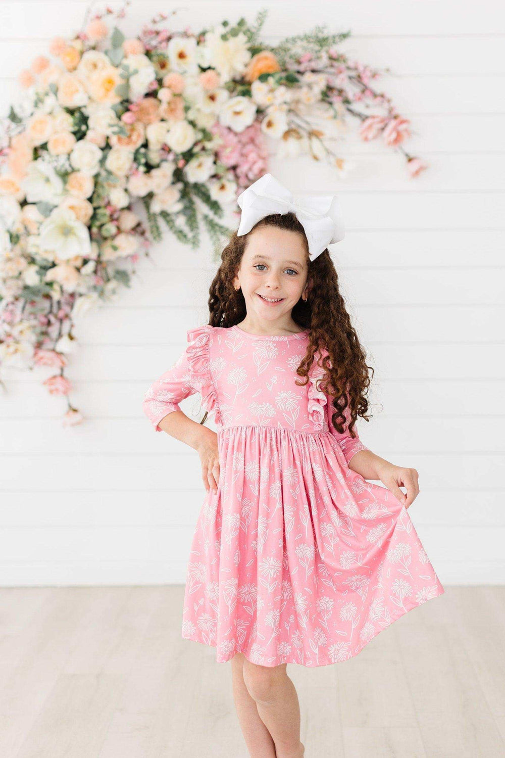 Dahlia Doodles 3/4 Sleeve Ruffle Twirl Dress - Mila & Rose ® - Flyclothing LLC