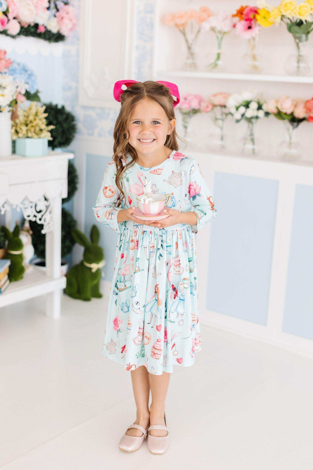 Wonderland 3/4 Sleeve Pocket Twirl Dress - Mila & Rose ® - Flyclothing LLC