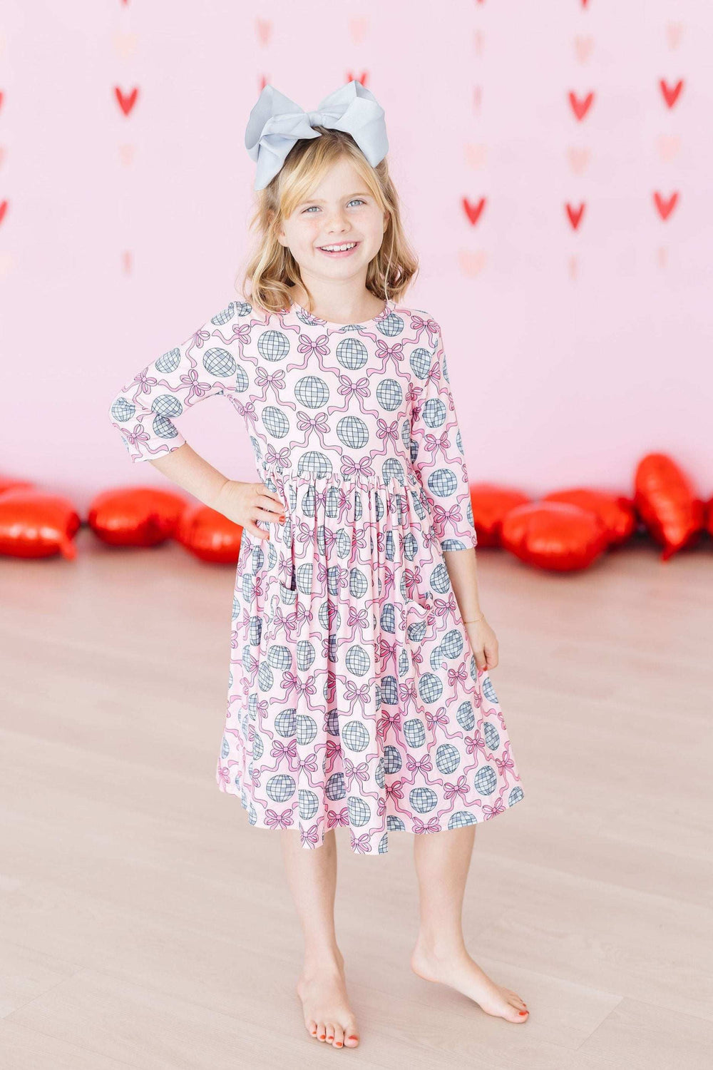 SALE Disco Bows 3/4 Sleeve Pocket Twirl Dress - Mila & Rose ® - Flyclothing LLC