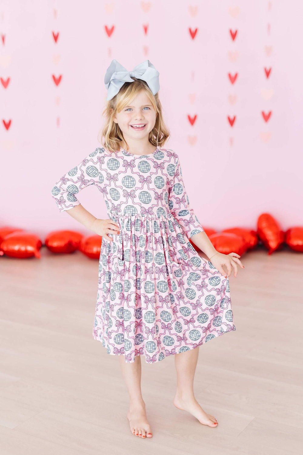 SALE Disco Bows 3/4 Sleeve Pocket Twirl Dress - Mila & Rose ® - Flyclothing LLC