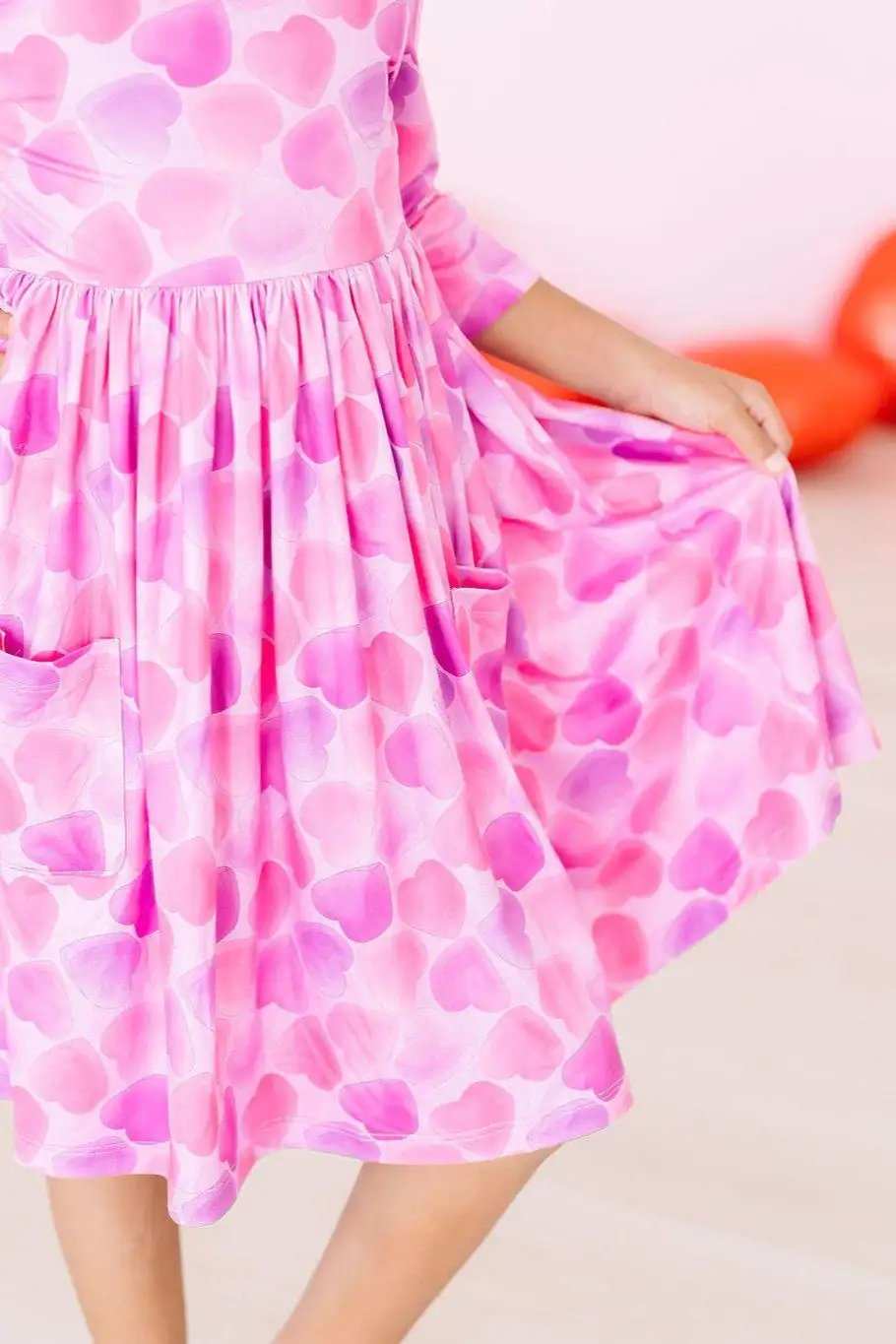 Happy Heart Day 3/4 Sleeve Pocket Twirl Dress - Mila & Rose ® - Flyclothing LLC