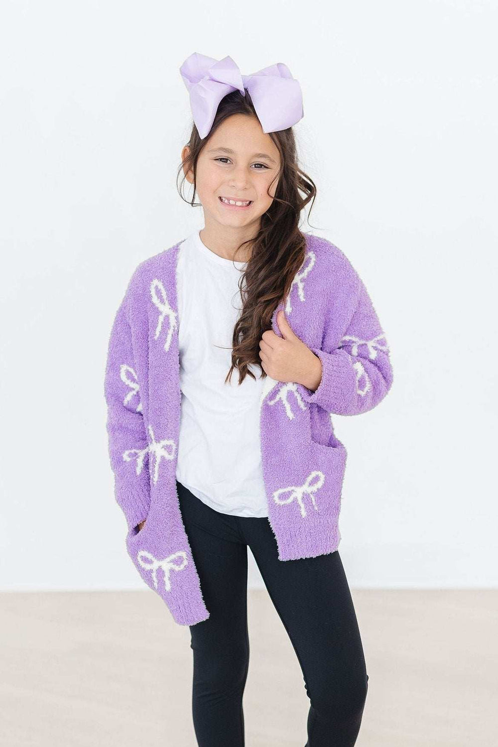 Lilac/Coconut Bow Cozy Cardigan - Mila & Rose ® - Flyclothing LLC