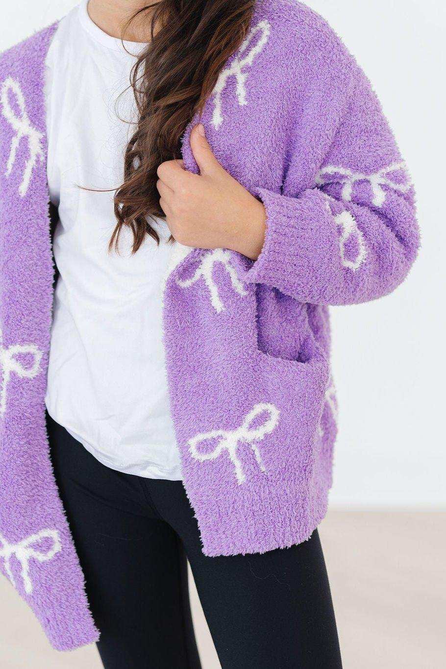 Lilac/Coconut Bow Cozy Cardigan - Mila & Rose ® - Flyclothing LLC