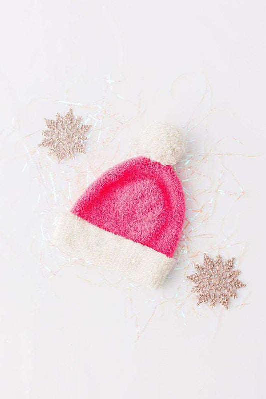 Bright Pink/Coconut Cozy Pom Beanie - Mila & Rose ® - Flyclothing LLC