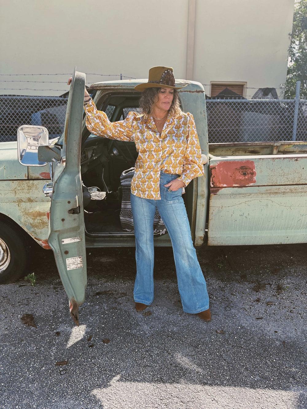 Streets Of Gold Golden Yellow Tulip Flower Pouf Sleeve Button Up Blouse - Lil Bee's Bohemian - Flyclothing LLC