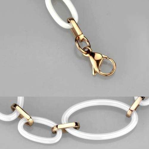 3W1004 - IP Rose Gold(Ion Plating) Stainless Steel Bracelet with Ceramic in White - Alamode - Flyclothing LLC