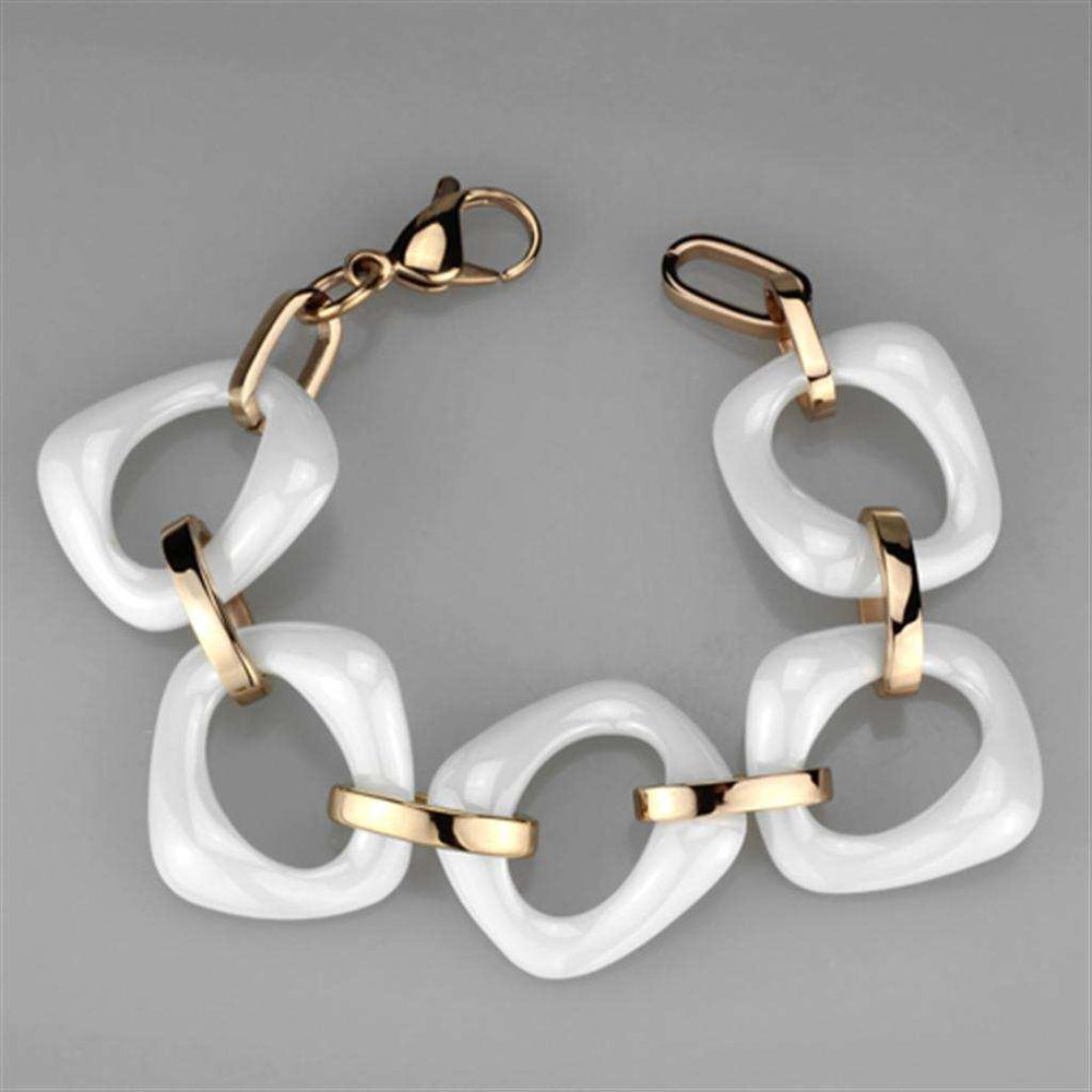 3W1010 - IP Rose Gold(Ion Plating) Stainless Steel Bracelet with Ceramic in White - Alamode - Flyclothing LLC