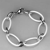 3W1014 - High polished (no plating) Stainless Steel Bracelet with Ceramic in White - Alamode - Flyclothing LLC