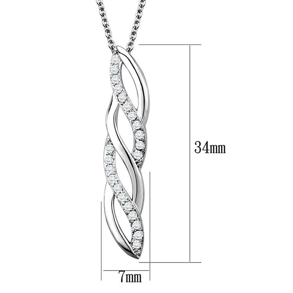 3W1020 - Rhodium Brass Chain Pendant with AAA Grade CZ in Clear - Alamode - Flyclothing LLC