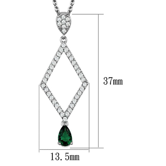 3W1026 - Rhodium Brass Chain Pendant with Synthetic Synthetic Glass in Emerald - Alamode - Flyclothing LLC