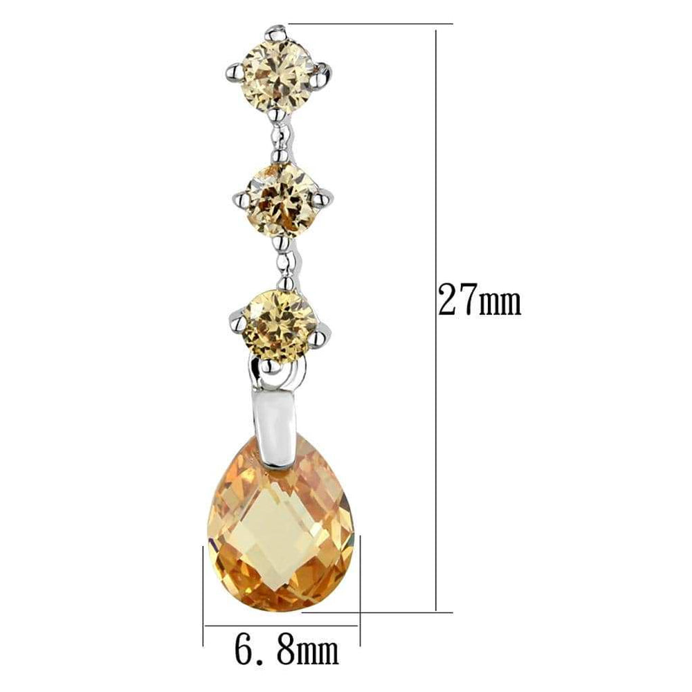 3W1063 - Rhodium Brass Earrings with AAA Grade CZ in Champagne - Alamode - Flyclothing LLC