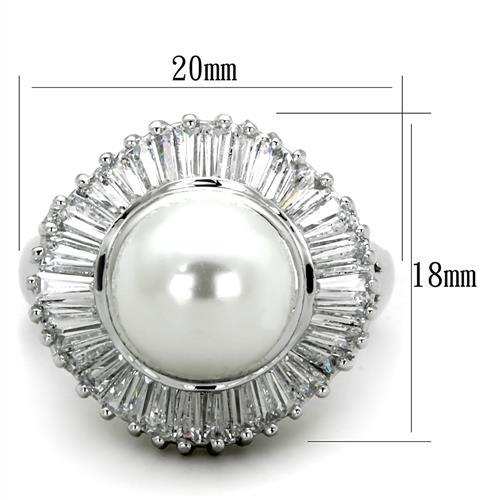 3W1073 - Rhodium Brass Ring with Synthetic Pearl in White - Alamode - Flyclothing LLC
