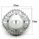 3W1073 - Rhodium Brass Ring with Synthetic Pearl in White - Alamode - Flyclothing LLC