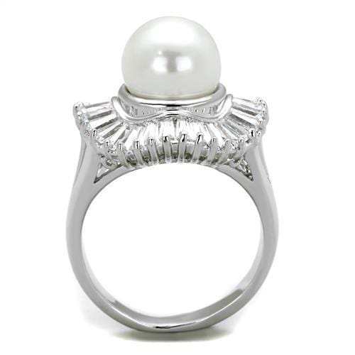 3W1073 - Rhodium Brass Ring with Synthetic Pearl in White - Alamode - Flyclothing LLC