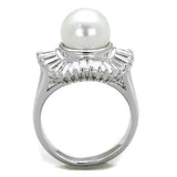 3W1073 - Rhodium Brass Ring with Synthetic Pearl in White - Alamode - Flyclothing LLC