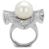 3W1080 - Rhodium Brass Ring with Synthetic Pearl in White - Alamode - Flyclothing LLC