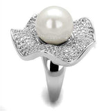3W1080 - Rhodium Brass Ring with Synthetic Pearl in White - Alamode - Flyclothing LLC