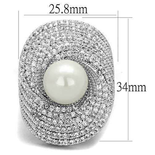 3W1082 - Rhodium Brass Ring with Synthetic Pearl in White - Alamode - Flyclothing LLC