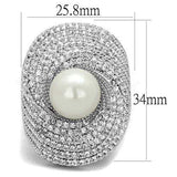 3W1082 - Rhodium Brass Ring with Synthetic Pearl in White - Alamode - Flyclothing LLC